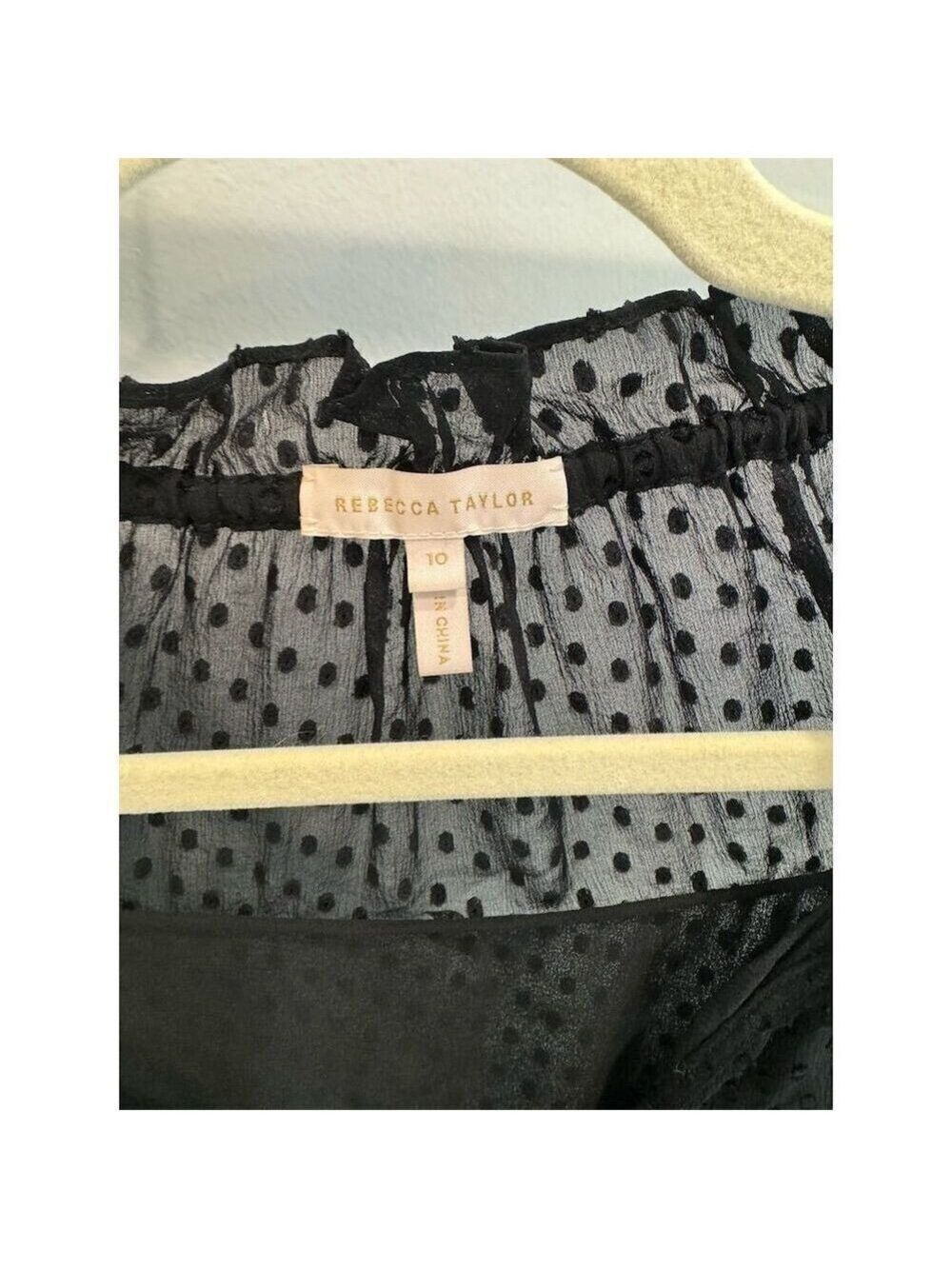 Rebecca Taylor Women's Long Sleeve Clip Dot Black Size 10 Tie Neck Blouse - Picture 5 of 5